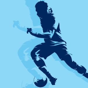 Blue Stylized Art of a Soccer Player Kicking a Ball
